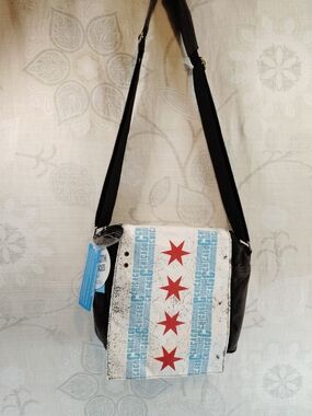 Robin Ruth Crossbody  Chicago Bag White with Red Stars and Light Blue Stripes